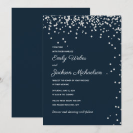 Convite Casamento Confete Diamante Prata Azul Marinho