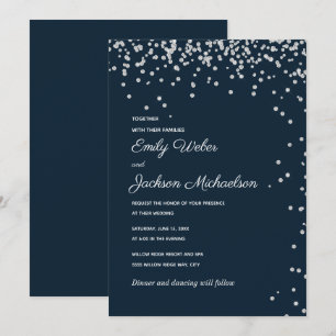 Convite Casamento Confete Diamante Prata Azul Marinho