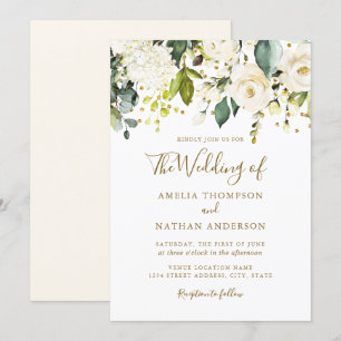 Convite Casamento Confete Dourado Floral Branco