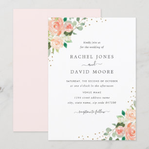 Convite Casamento Confete Floral Aguarela Bege Rosado