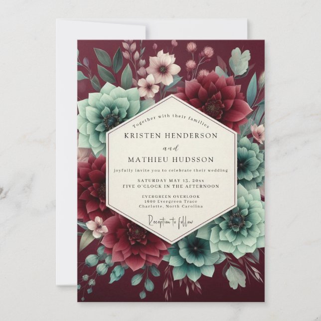 Convite Casamento Conjunto Burgundy Bloom (Frente)
