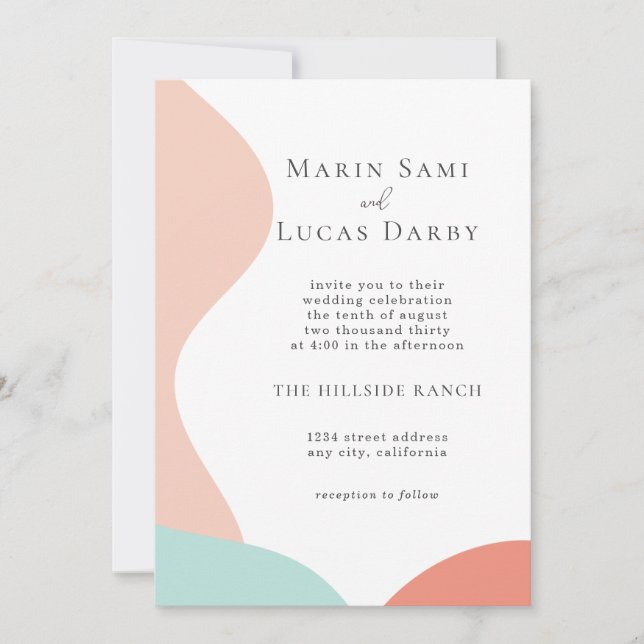 Convite Casamento Contemporâneo de Abstrato de Ciano Rosa  (Frente)