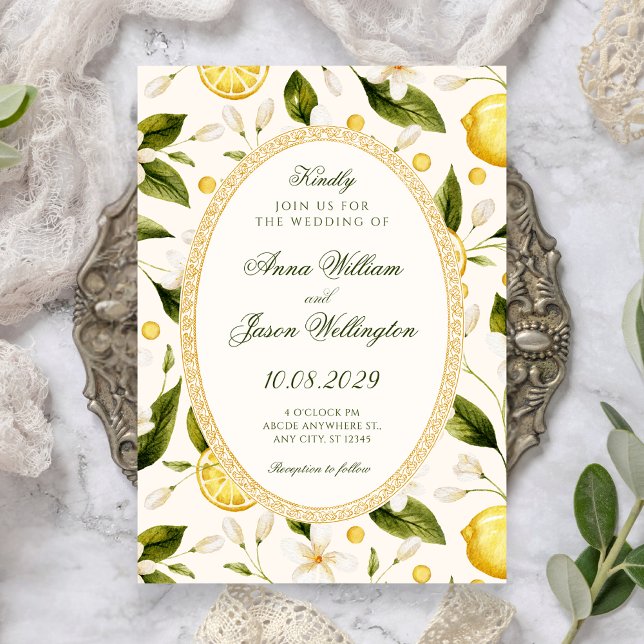 Convite Casamento contínuo amarelo limão floral (Criador carregado)