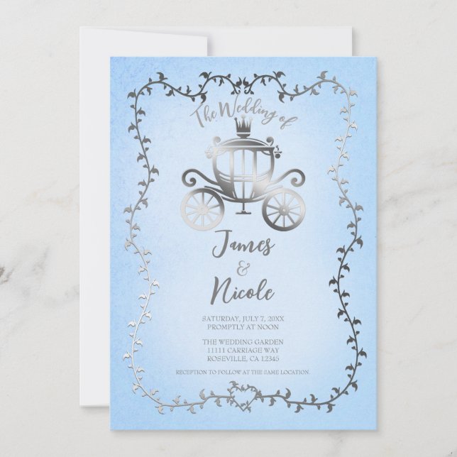 Convite Casamento Conto de Fadas Carruagem Prateada Elegan (Frente)
