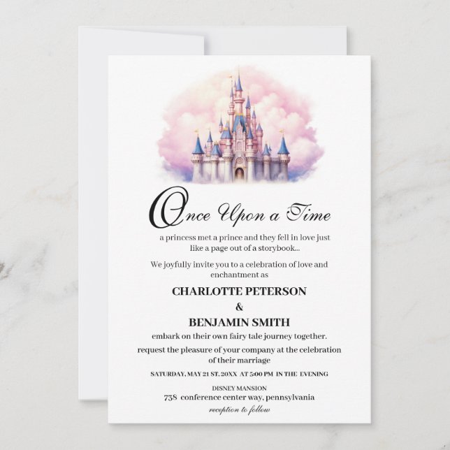 Convite Casamento Conto de Fadas Castelo Fofo (Frente)