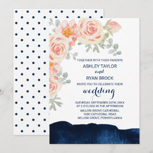 Convite Casamento cor-de-água, cor-de-rosa e Marinho