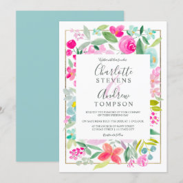 Convite Casamento cor-de-água floral azul-de-verão