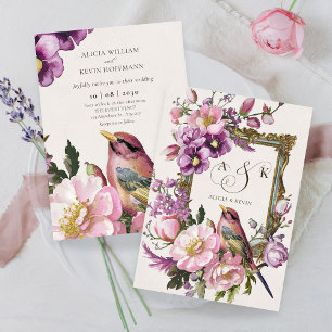 Convite Casamento cor-de-água-floral rosa