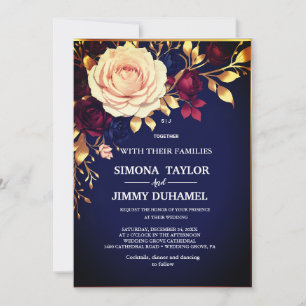 Convite Casamento Cor-de-rosa azul-azul-azul-Dourado-blush