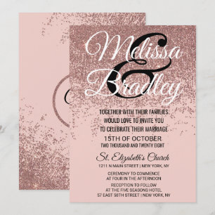 Convite Casamento Cor-de-rosa com brilho Dourado rosa