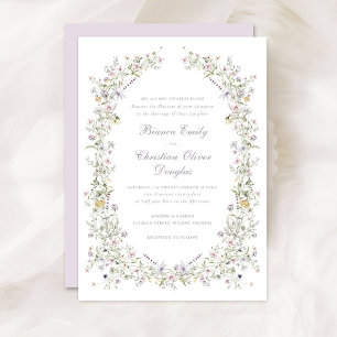 Convite Casamento Cor-de-rosa com flores selvagens legante
