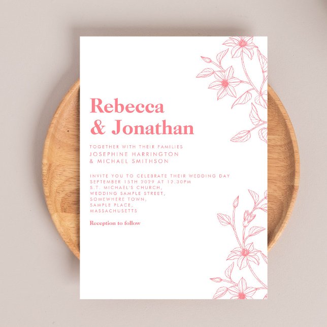 Convite Casamento Cor-de-Rosa com Linha Floral (Criador carregado)