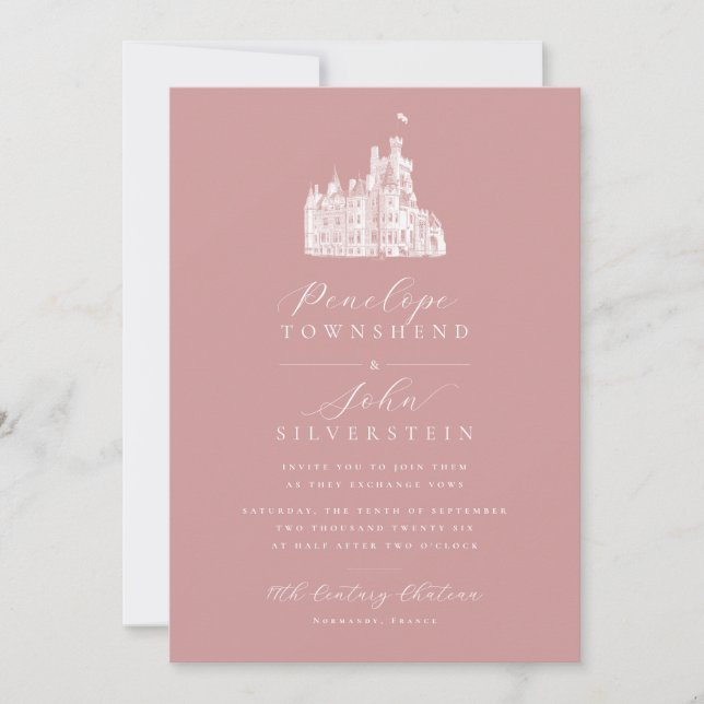 Convite Casamento Cor-de-rosa com Rosa Dusty Script Illust (Frente)