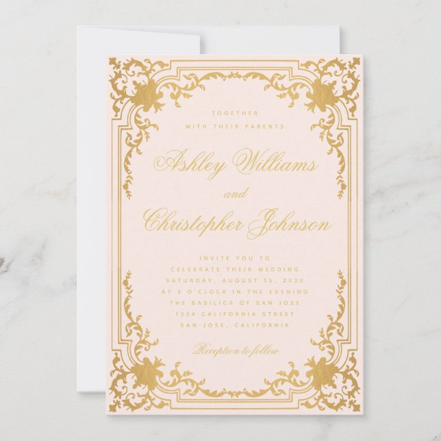 Convite Casamento Cor-de-rosa com Script de Ornamentado Do (Frente)