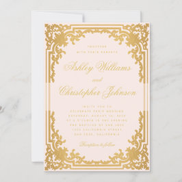 Convite Casamento Cor-de-rosa com Script de Ornamentado Do