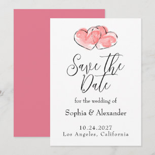 Convite Casamento Cor-de-Rosa - Dois Corações Aquarela