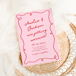 Convite Casamento Cor-de-Rosa e Vermelho Desenhado à Mão C