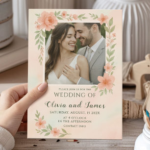Convite Casamento Cor-de-Rosa Esbranquiçada com Quadro Flo