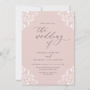 Convite Casamento Cor-de-Rosa Esmagado Elegante