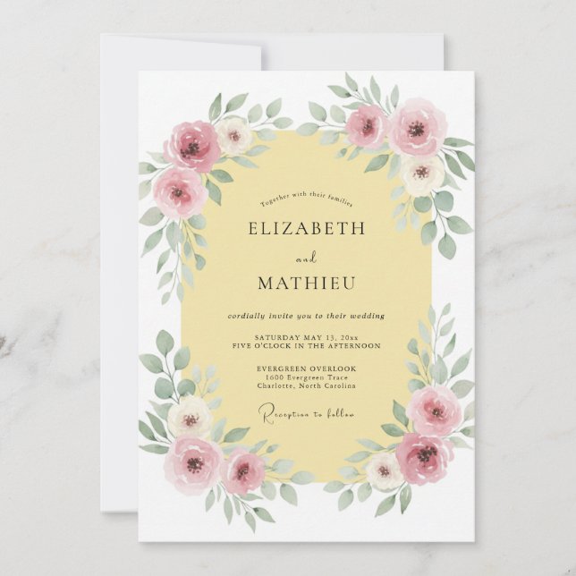 Convite Casamento Cor-de-Rosa Etéreo de Primavera (Frente)