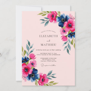 Convite Casamento Cor-de-Rosa Exuberante de Primavera