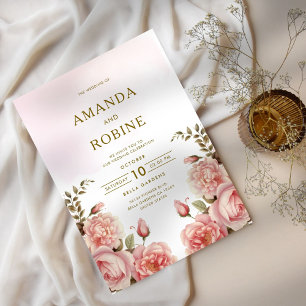 Convite Casamento Cor-de-Rosa Flor Botânico