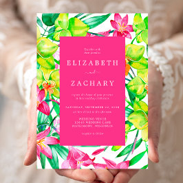 Convite Casamento Cor-de-Rosa Floral em Aquarela