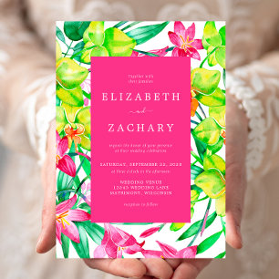 Convite Casamento Cor-de-Rosa Floral em Aquarela