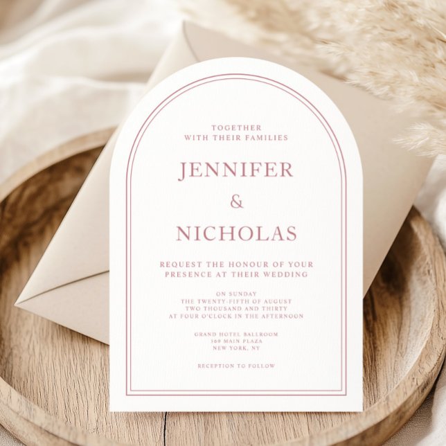 Convite Casamento Cor-de-Rosa Formal Clássico Elegante (Elegant Classic Formal Pink Wedding Invitation)