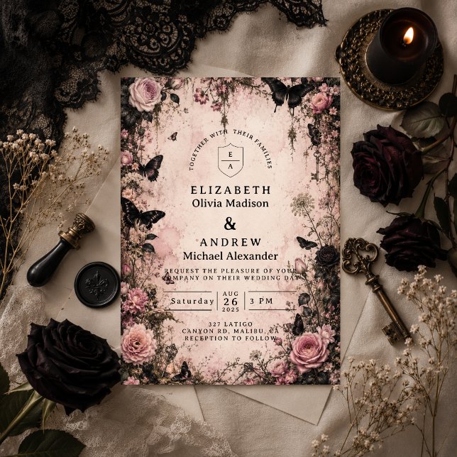 Convite Casamento Cor-de-Rosa Gótico Temperamental (Criador carregado)