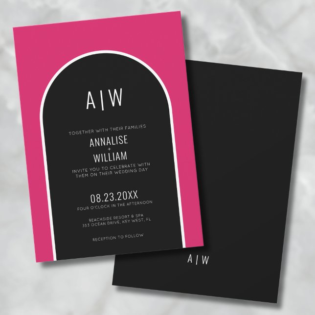 Convite Casamento Cor-de-Rosa Magenta Simples Moderno (Modern Simple Bold Magenta Pink Wedding Invitation)