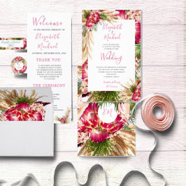 Convite Casamento Cor-de-rosa Moderno Floral Protea Floral