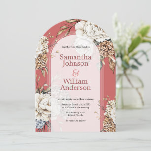 Convite Casamento Cor-de-rosa Moderno Peony & Hydrangea Co
