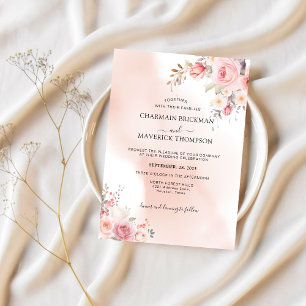 Convite Casamento Cor-de-Rosa Névoa Floral Elegante