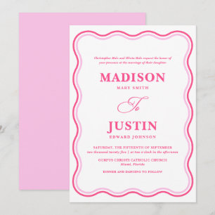 Convite Casamento Cor-de-Rosa ondulada