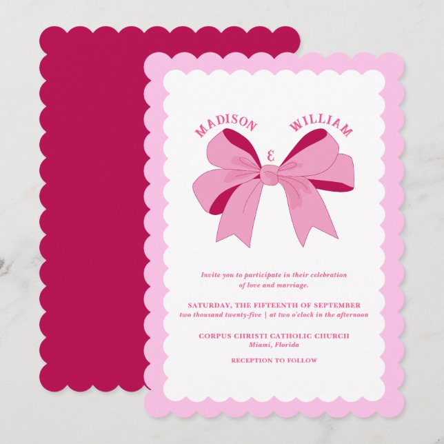 Convite Casamento Cor-de-Rosa ondulada (Frente/Verso)