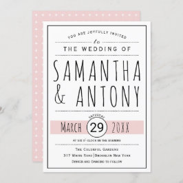Convite Casamento cor-de-rosa preto moderno, tipografia br