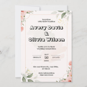 Convite Casamento cor-de-rosa, verde e aquarela