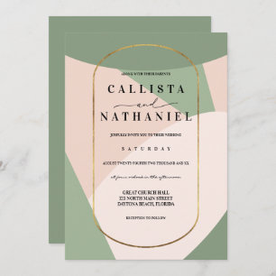 Convite Casamento Cor-de-Rosa Verde Sage Geométrico Modern
