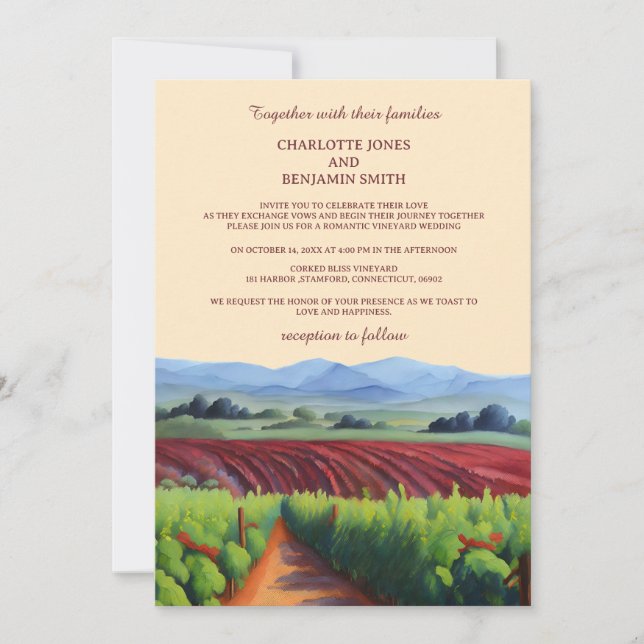 Convite Casamento Cor de Vinho da Vinha Rústica (Frente)