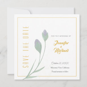 Convite Casamento Cor Dourada Caligrafia Flor Salvar a Dat