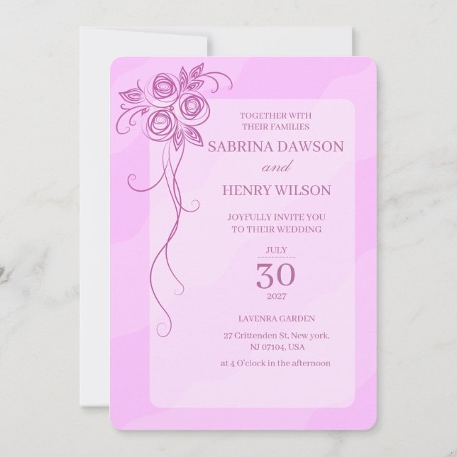 Convite Casamento Cor Rosa Claro Elegante (Verso)