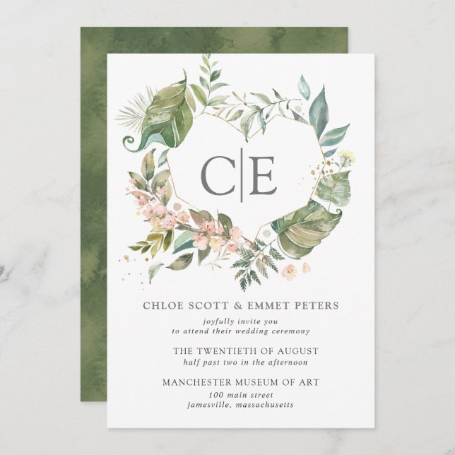 Convite Casamento Coração Botânico Russo Rosa Floral (Frente/Verso)