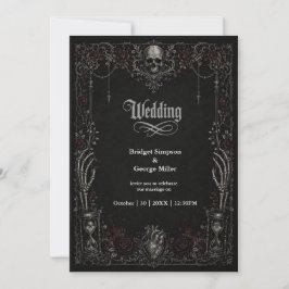 Convite Casamento Coração Caveira Rosa Gótica Preta