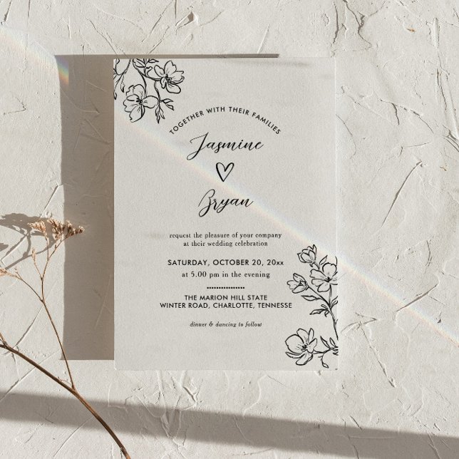 Convite Casamento Coração Corajoso com Script Floral Minim (Criador carregado)