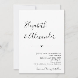 Convite Casamento Coração de Script de Caligrafia Elegante
