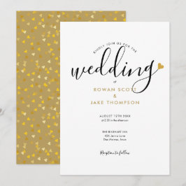Convite Casamento Coração Dourado Elegant Script