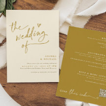 Casamento Coração Escrita à Mão Dourado e Creme Mo