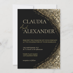 Convite Casamento Coração Preto e Dourado Luxo