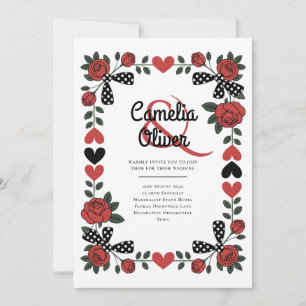 Convite Casamento Coração Rosa Rockabilly Retrô dos Anos 1